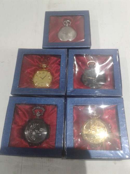 5 X STUNNING CLASSIC METAL QUARTZ POCKETWATCH  (TO CHOOSE OR TAKE ALL )