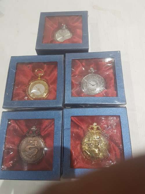 5 X STUNNING CLASSIC METAL QUARTZ POCKETWATCHES (TO CHOSE OR TAKE ALL)