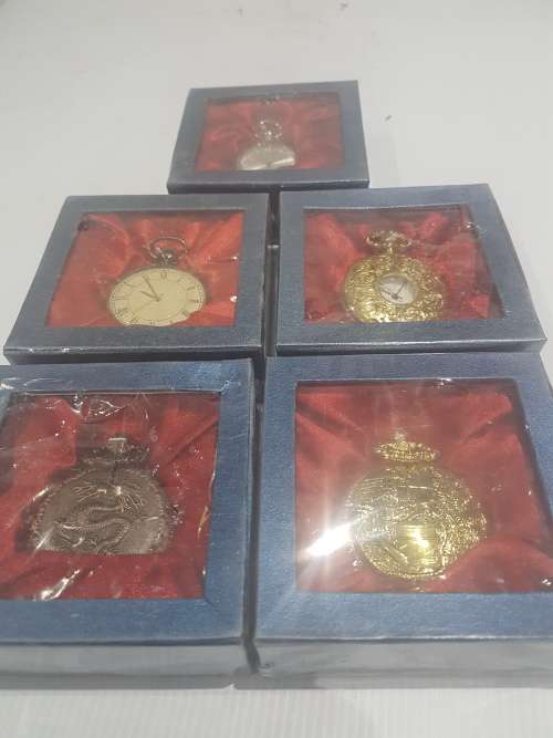 5 X STUNNING CLASSIC METAL QUARTZ POCKETWATCES (TO CHOSE OR TAKE ALL)