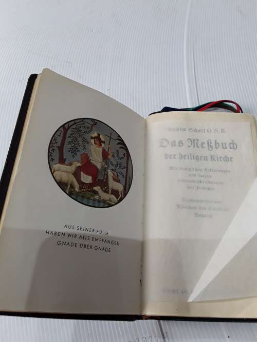 VINTAGE LEATHER GERMAN BIBLE(SHOTT MESSBUCH)1949 WITH HYMMNS