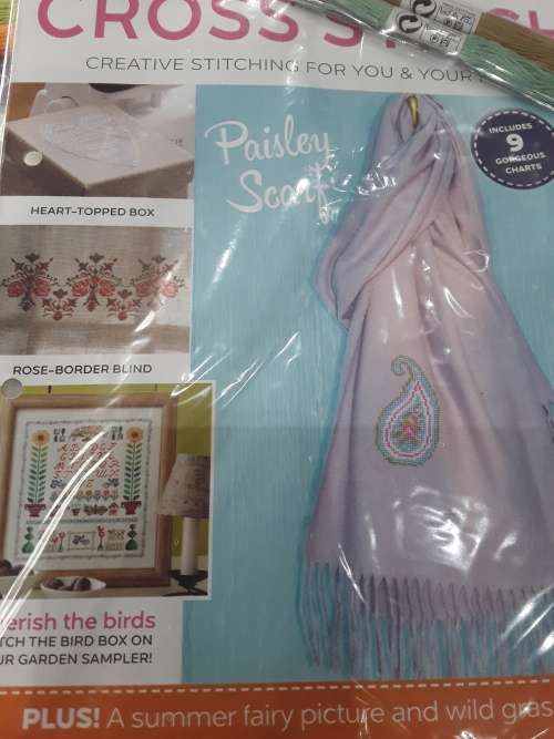 8 ISSUES OF CROSS STITCH PATTERNS(INCL.CANVAS,NEEDLES,COTTONS,BINDER, ETC...)ONE BID