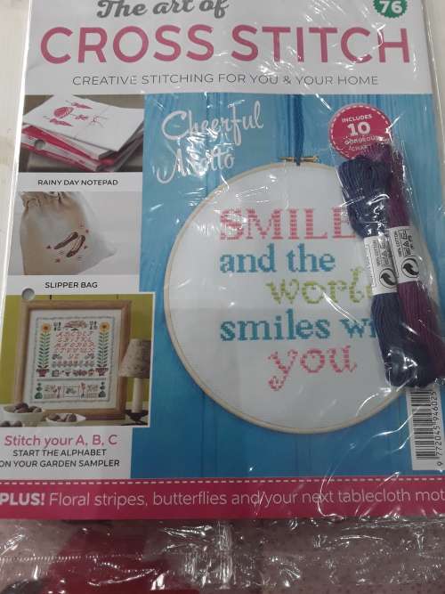 8 ISSUES OF CROSS STITCH PATTERNS(INCL.CANVAS,NEEDLES,COTTONS,BINDER, ETC...)ONE BID