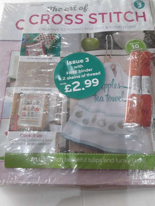 8 ISSUES OF CROSS STITCH PATTERNS(INCL.CANVAS,NEEDLES,COTTONS,BINDER, ETC...)ONE BID