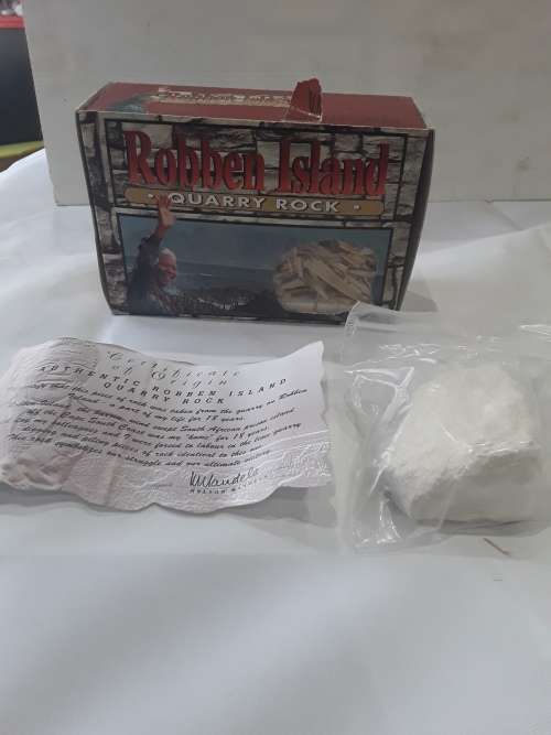 ROBBEN ISLAND QUARRY ROCK WITH CERTIFICATE OF ORIGIN SIGNED MANDELA