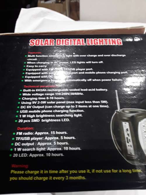 MULTIPURPOSE SOLAR LED LIGHTS WITH RADIO INCL.ALL ASSC. (LIGHTS,TORCH,RADIO & MOBILE CHARGER)