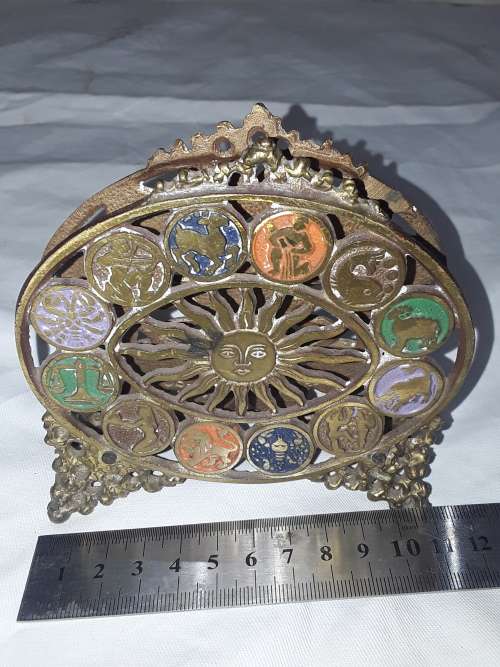 VINTAGE OPPENHEIM ISRAEL BRASS ZODIAC LETTER/NAPKIN  HOLDER( 1950's)