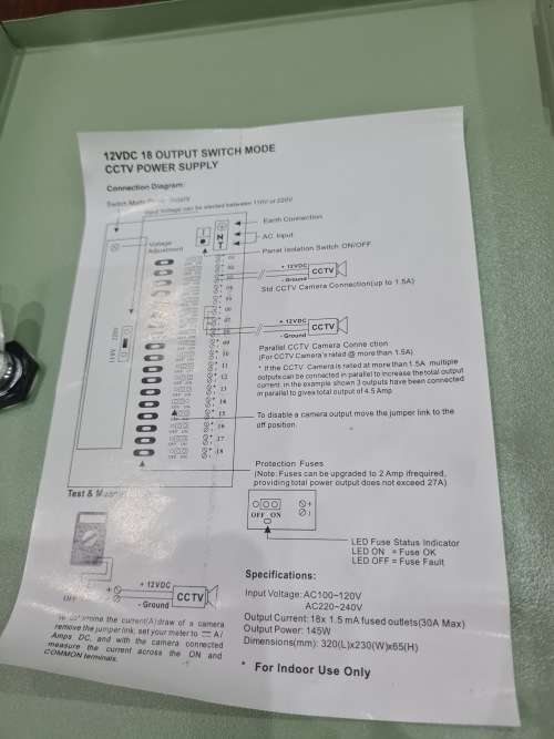 12 VDC,18 OUTPUT SWITCH MODE CCTV POWER SUPPLY