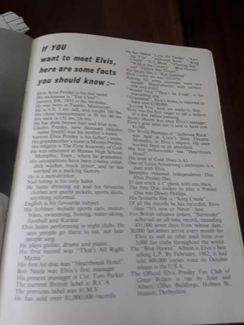 BOOK ON ELVIS PRESLEY (1962)