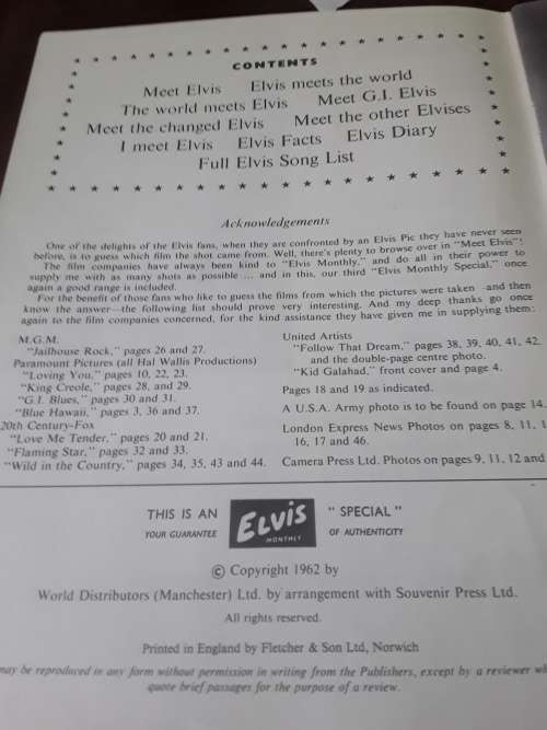 BOOK ON ELVIS PRESLEY (1962)