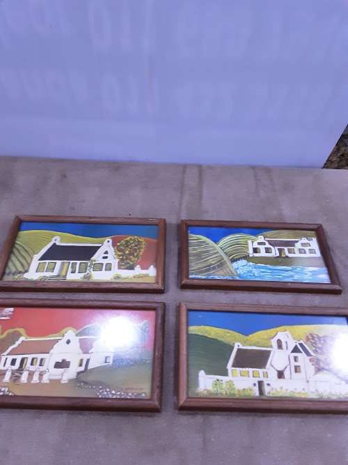 SET OF FOUR ARTWORK SIGNED I.GASTON(FRAMED IN GLASS)19 X 11CM