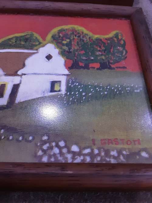 SET OF FOUR ARTWORK SIGNED I.GASTON(FRAMED IN GLASS)19 X 11CM