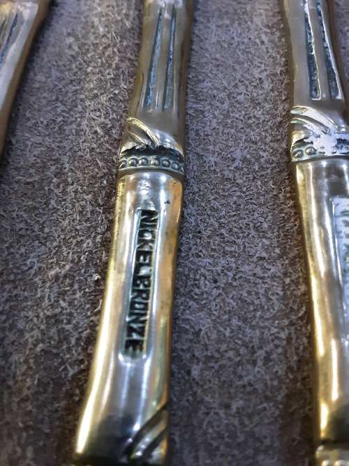 28 PIECE VINTAGE NICKEL/BRONZE CUTLERY SET