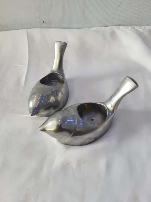 PAIR OF PEWTER(BIRDS)CANDLEHOLDERS