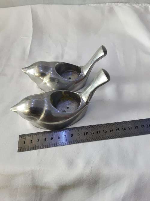 PAIR OF PEWTER(BIRDS)CANDLEHOLDERS