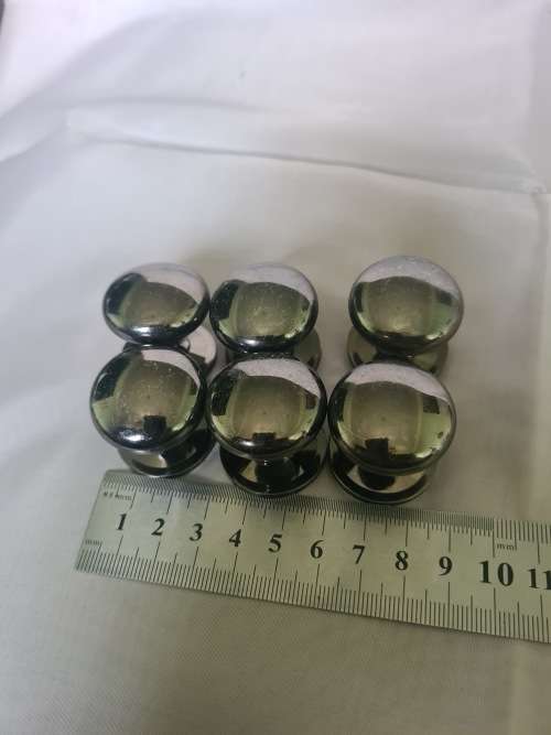 SET OF 6 HEAVY METAL MIRROR FINISHED FURNITURE KNOBS