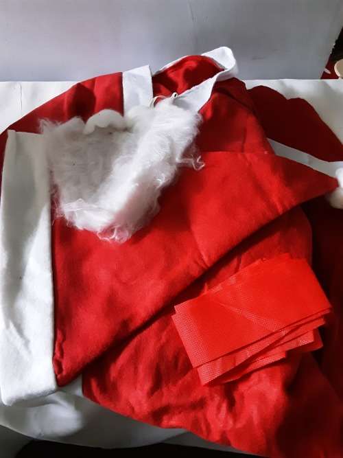 5 PIECE ADULT FATHER CHRISTMAS SUIT(JACKET,PANTS,CAP,BEARD AND BELT)