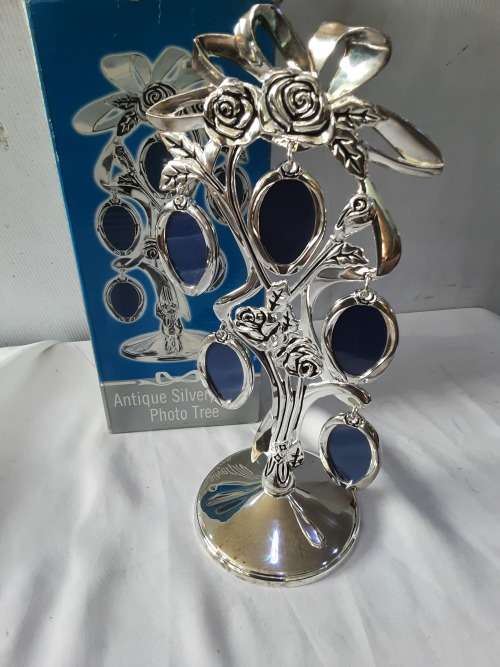ANTIQUE SILVERPLATED PHOTO TREE IN ORIGINAL BOX(29cm tall)
