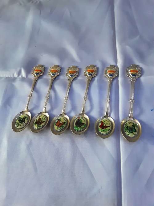 SET OF 6 GOLD PLATED OLD S.A COLLECTABLE BUTTERFLY TEASPOONS