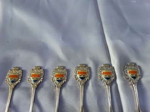 SET OF 6 GOLD PLATED OLD S.A COLLECTABLE BUTTERFLY TEASPOONS