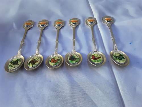 SET OF 6 GOLD PLATED OLD S.A COLLECTABLE BUTTERFLY TEASPOONS