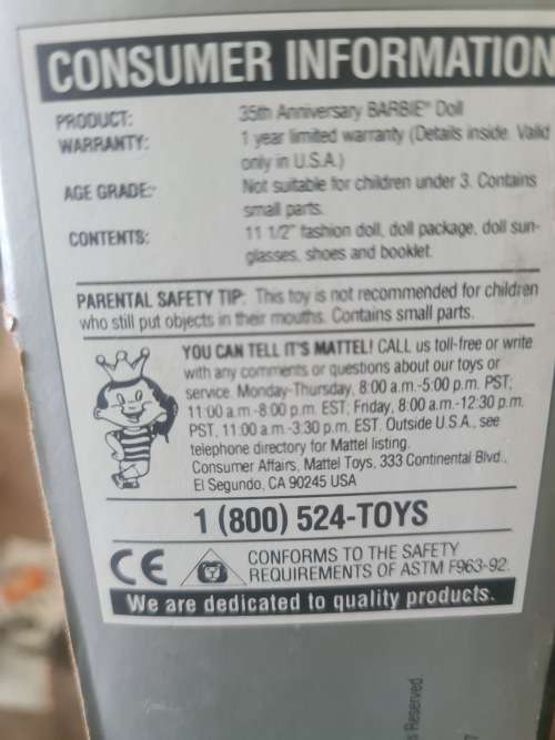 ORIGINAL 1959 BARBIE(SPECUAL EDITION REPRODUCTION (35TH ANNIVERSARY) MATTEL