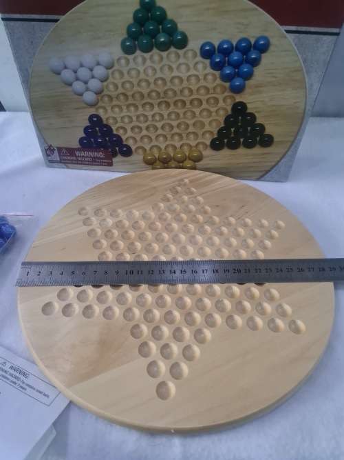 CHINESE CHECKERS WITH SOLID WOOD PLAYING BOARD AND GLASS MARBLES