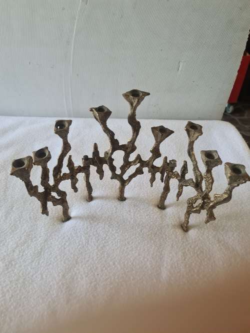 MID CENTURY BRASS FOLDING HANNUKAH MENORA