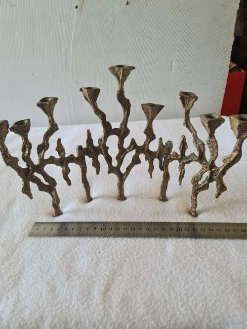 MID CENTURY BRASS FOLDING HANNUKAH MENORA