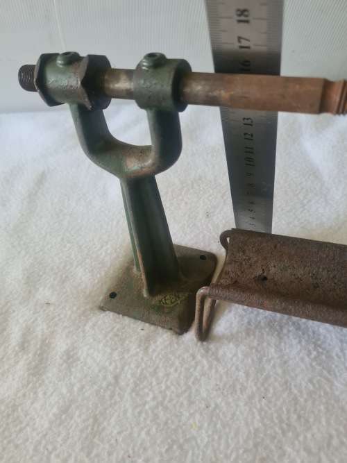 VINTAGE LIVE STEAM ENGINE CAST IRON PULLEY AND TROUGH (HAS KEEN MARKINGS)