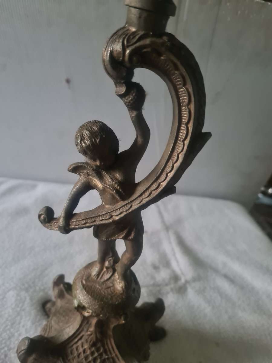 ANTIQUE BRONZE CAST IRON CANDLEHOLDER (EXCEPTIONALLY STUNNING AND RARE PIECE(38cm tall))