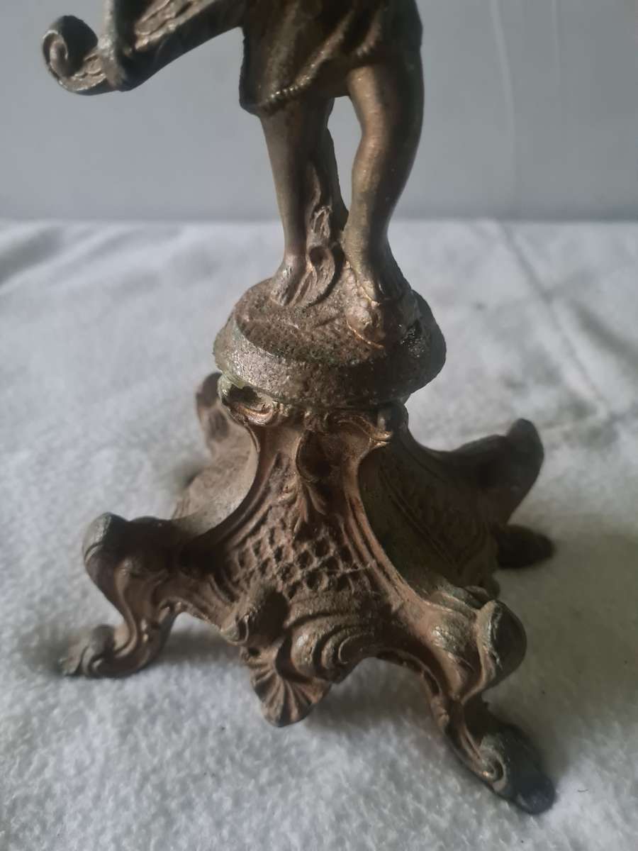 ANTIQUE BRONZE CAST IRON CANDLEHOLDER (EXCEPTIONALLY STUNNING AND RARE PIECE(38cm tall))