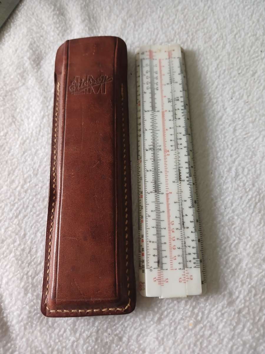 VINTAGE ERICSSON LM SLIDE RULER WITH ORIGINAL LEATHER CASE
