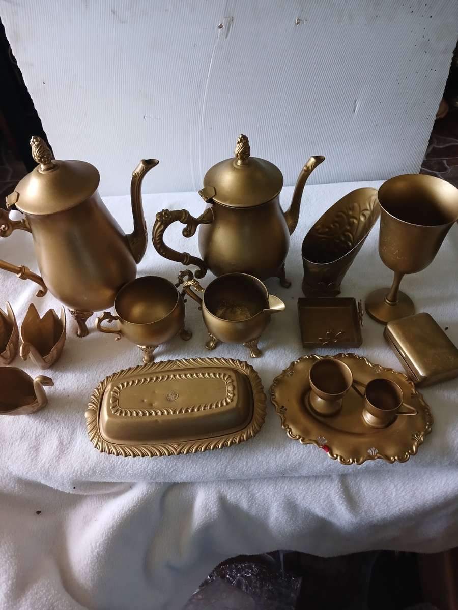 STUNNING ELWECO SP ON BRASS TEA SET PLUS XTRAS