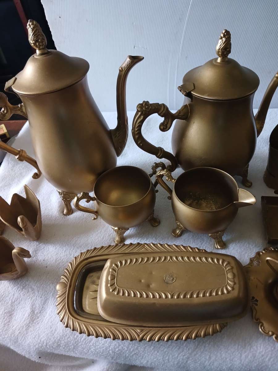 STUNNING ELWECO SP ON BRASS TEA SET PLUS XTRAS