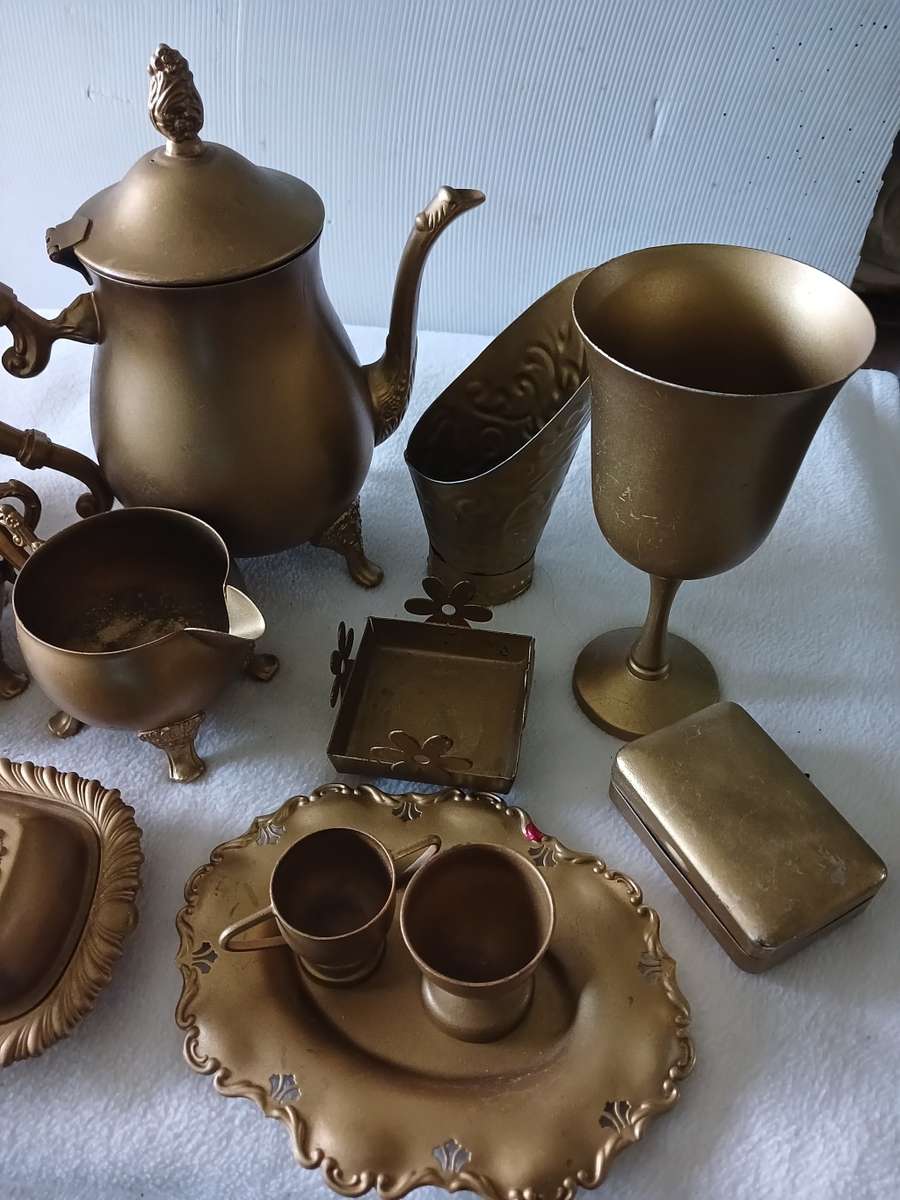 STUNNING ELWECO SP ON BRASS TEA SET PLUS XTRAS