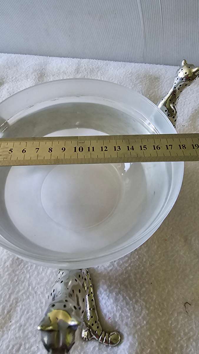 DIANA CARMICHAEL SOPHISTICATED PEWTER 3 CHEETAHS COUGAR STAND BOWL-SEE MARKINGS