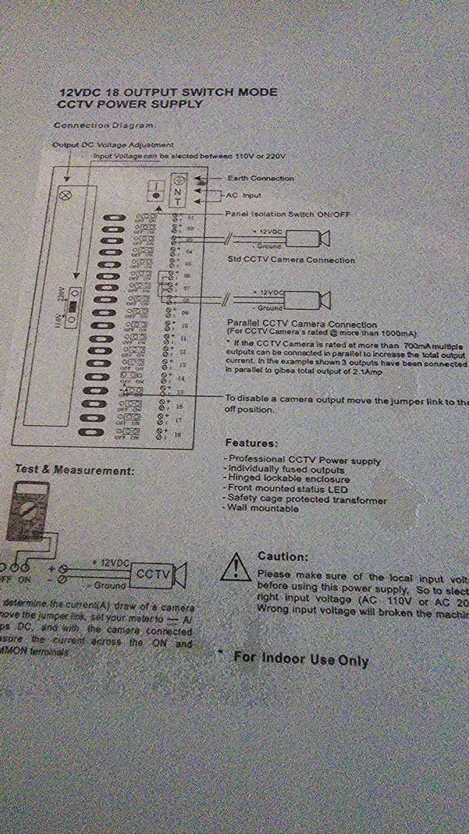 12 VDC,18 OUTPUT SWITCH MODE CCTV POWER SUPPLY