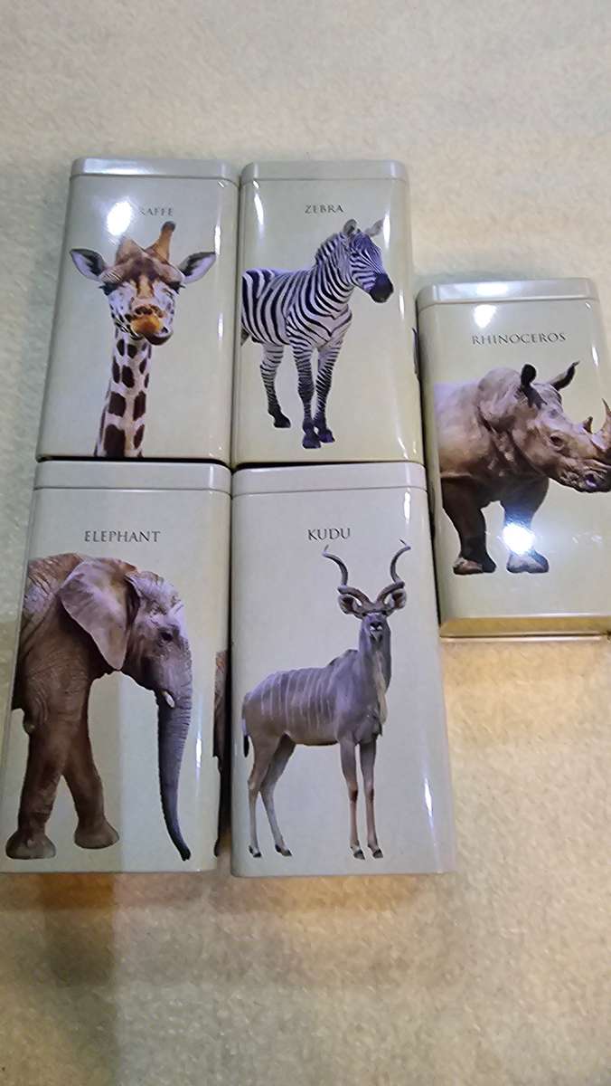 SET OF FIVE AFRICA RESERVE COLLECTIVE ANIMAL PRINT TINS