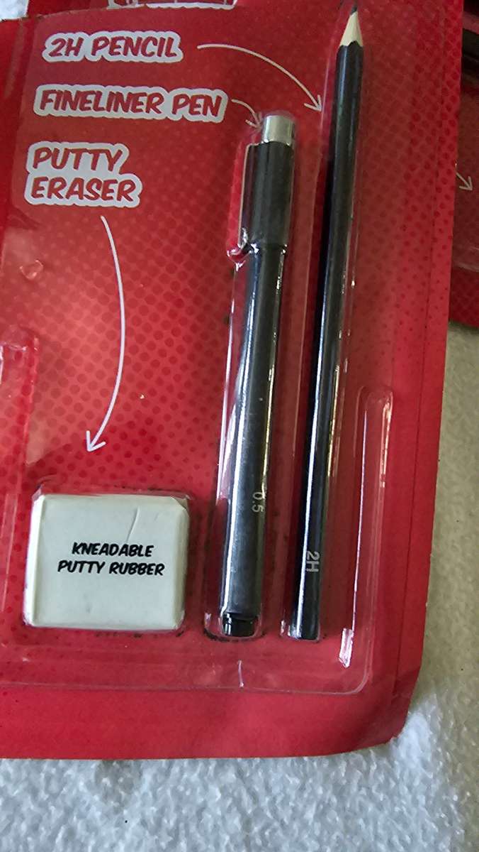 10 PACKS HIGH QUALITY STATIONARY (FINELINE PENS,PURTY ERASER,2H PENCIL) 30 PIECE