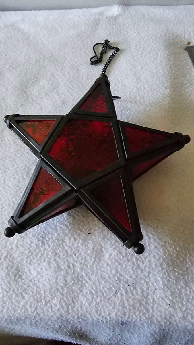 VINTAGE STAINED GLASS STAR HANGING LANTERN