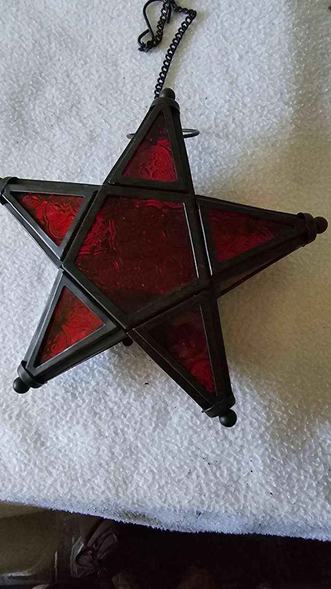 VINTAGE STAINED GLASS STAR HANGING LANTERN