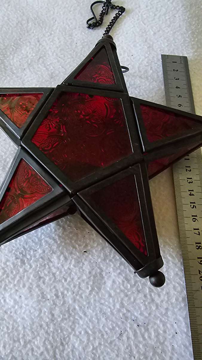 VINTAGE STAINED GLASS STAR HANGING LANTERN