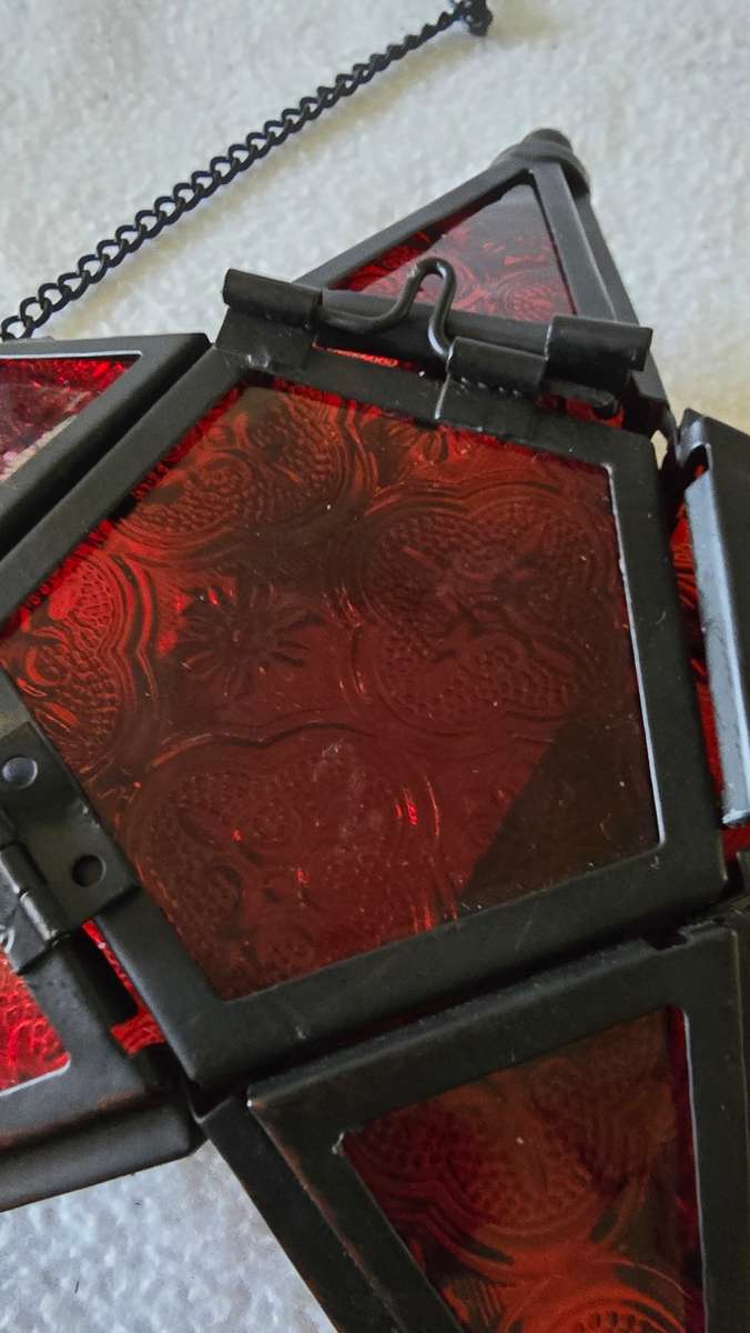 VINTAGE STAINED GLASS STAR HANGING LANTERN