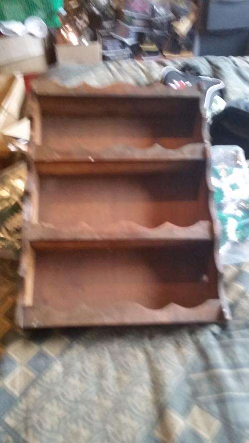 VINTAGE WOODEN 3 SHELF SPICE RACK-SEE DESCRIPTION