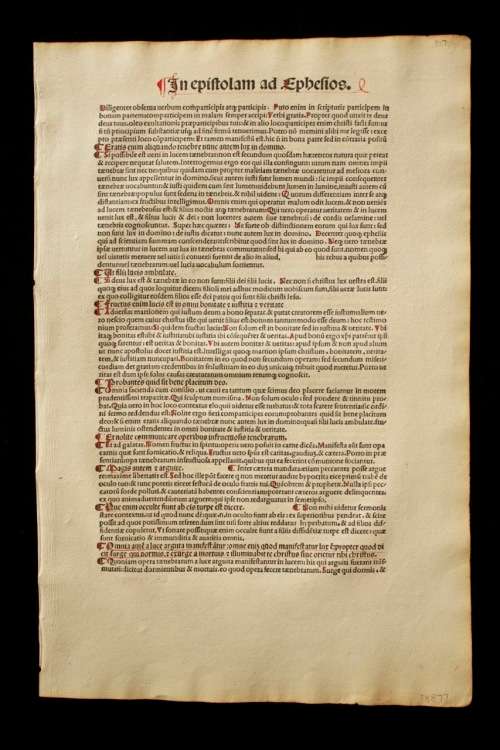 Commentaria in Bibliam by St. Jerome - ORIGINAL INCUNABULA LEAF PRINTED IN 1498