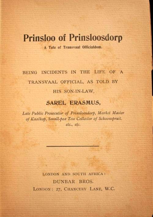 Prinsloo of Prinsloosdorp by Sarel Erasmus (Douglas Blackburn) - First Edition 1899