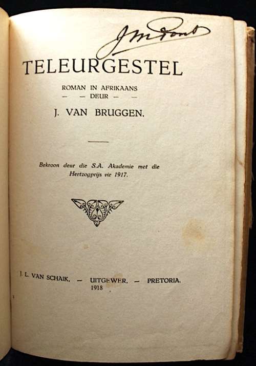 Teleurgestel deur Jochem van Bruggen - eerste uitgaaf 1918 van die eerste Hertzogprys prosawenner