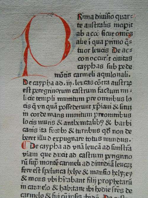 RUDIMENTUM NOVITIORUM -description of the holy land ORIGINAL INCUNABULA LEAF PRINTED IN 1475!!!!!!!!
