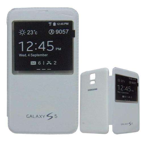 Galaxy S5 SM-G900 PU S-View Flip Case Cover: White
