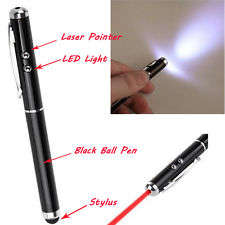 4-in-1 Black Stylus Ballpoint Pen Laser Pointer LED Light for Capacitive Touch